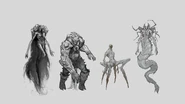 Concept art of size comparison between Volkerh, Goroth, Ithagnal and Cthalha.