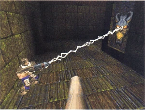 E1M3: The Necropolis start area. The player has Grenade Launcher with model from Qtest.