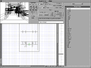 A wireframe view of E1M1: the Slipgate Complex, note the list of level filenames.