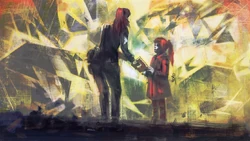 Beth of 2016 hands her notebook to her eight year old self in 1999.