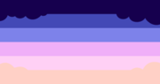 A flag with six stripes: dark purple(slightly fluffy like a cloud into the next stripe), medium purple, light purple, pink, light pink, and light peach
