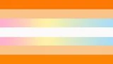 A flag with 7 stripes, from top to bottom: a medium orange, light orange, pink to yellow to blue gradient, white, pink to yellow to blue gradient, light orange and medium orange