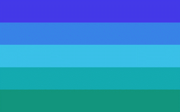 A five stripe gradient from top to bottom: medium blue, periwinkle, light blue, medium sea foam green, tealish green