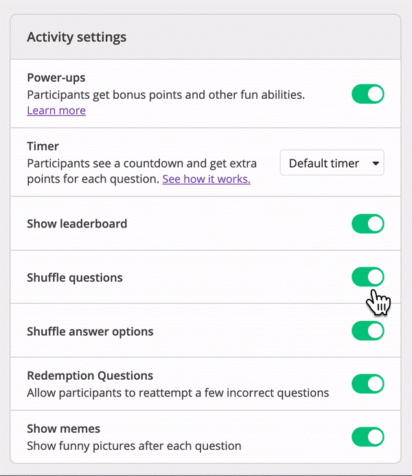 Quizzes: Game Settings – Help Center