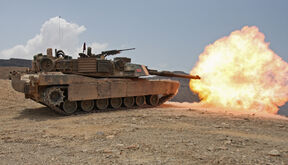 A South Qvaitican M1 Abrams in the Qvaitican Desert.