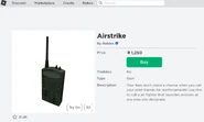 Airstrike, seen on the Roblox catalog. Which is the origin model for the Orbital Airstrike.