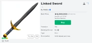The Linked Sword as seen on the Roblox catalog.
