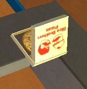 The logo of this pizza box is the one used by another ROBLOX game, Work At A Pizza Place.