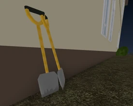 These Shovels can be found leaning against the house on the side.