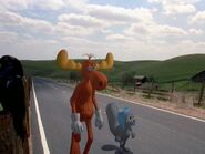Rocky and Bullwinkle are both walking on the road