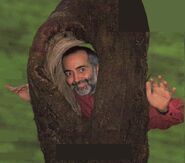 Raffi behind a tree