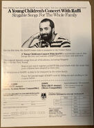 An advertisement about the video: A Young Children's Concert with Raffi in the US LP