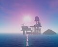 Игроки подплывают к радиовышке на рассвете
