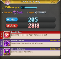 FLB Dark Axe of Envy with +99 bonus stats