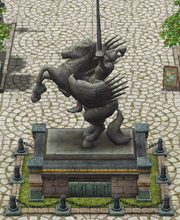 A statue of Odin wielding Gungnir while riding Sleipnir.