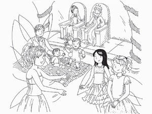 A picture of Grace, Arthur, their children, the King and Queen and Rachel and Kirsty