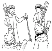 Friends offer their ski gear.jpg (370 KB) Ty teaches the students how to hold their skis