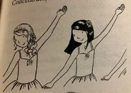 Rachel and Kirsty dancing in a pantomime.