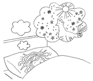 On Doodle's tail in Rachel's dream in Evie.