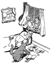 Buttons fighting two goblins