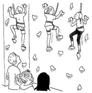 Rachel and Kirsty watching struggling climbers.