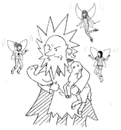 Rachel and Kirsty seeing Jack Frost holding Chompy, Snowdrop and his Snow Goose.