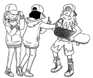 Rachel and Kirsty pretending to be fans of Lightning Jack.