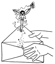 Carefully, Rachel pulled the envelope open, and immediately Charlie the Sunflower Fairy danced out, waving her wand and smiling happily at the girls!