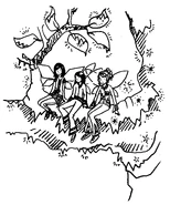 The girls and Brooke on a tree outside Jack's ice palace