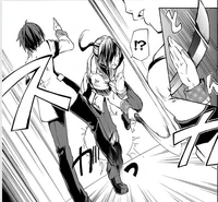 Ikki dodges a freshman's katana