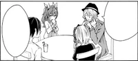 Shizuku, Ikki, Stella, and Nagi sitting for lunch