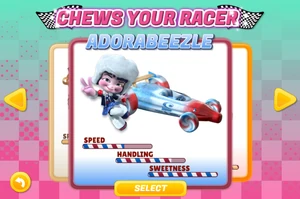 Estadísticas de Adorabeezle en el videojuego web de Sugar Rush Speedway.