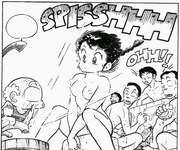 Happosai splashes Ranma - Bathhouse Battle