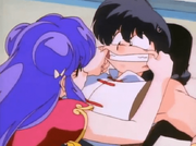 Shampoo pulls Ranma's mouth