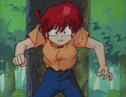 Ranma pinned to tree