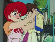 Ranma blushes at sight of underwear