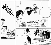 Mousse kicks Ranma midair