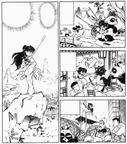 Shampoo chases after Ranma and Genma