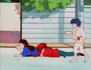 Ranma holds back Kaori - Clash of the Delivery Girls
