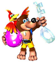 Banjo holding the ice key and pink egg