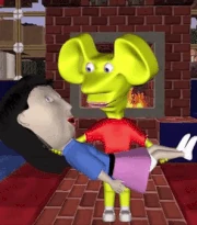 Ratboy wiggling his ears holding the Summer Solstice Baby