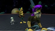 Ratchet and Clank as they run into the Skyboarder.