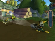 A sawbot about to be sucked up.