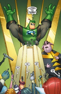 Captain Qwark announcing his own presidential campaign.