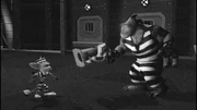 Ratchet encounters the Thug Leader on the Prison Planet.