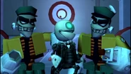 Clank being held by two doppelgangers.