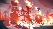 Spog leading the attack against Uzo City, with Ephemeris looming in the background.