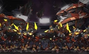 A group of assembled robots and dropships.