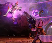 Rivet battles Emperor Nefarious whilst Kit holds back his army of troopers.