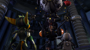 Tachyon confronting Ratchet and Clank.